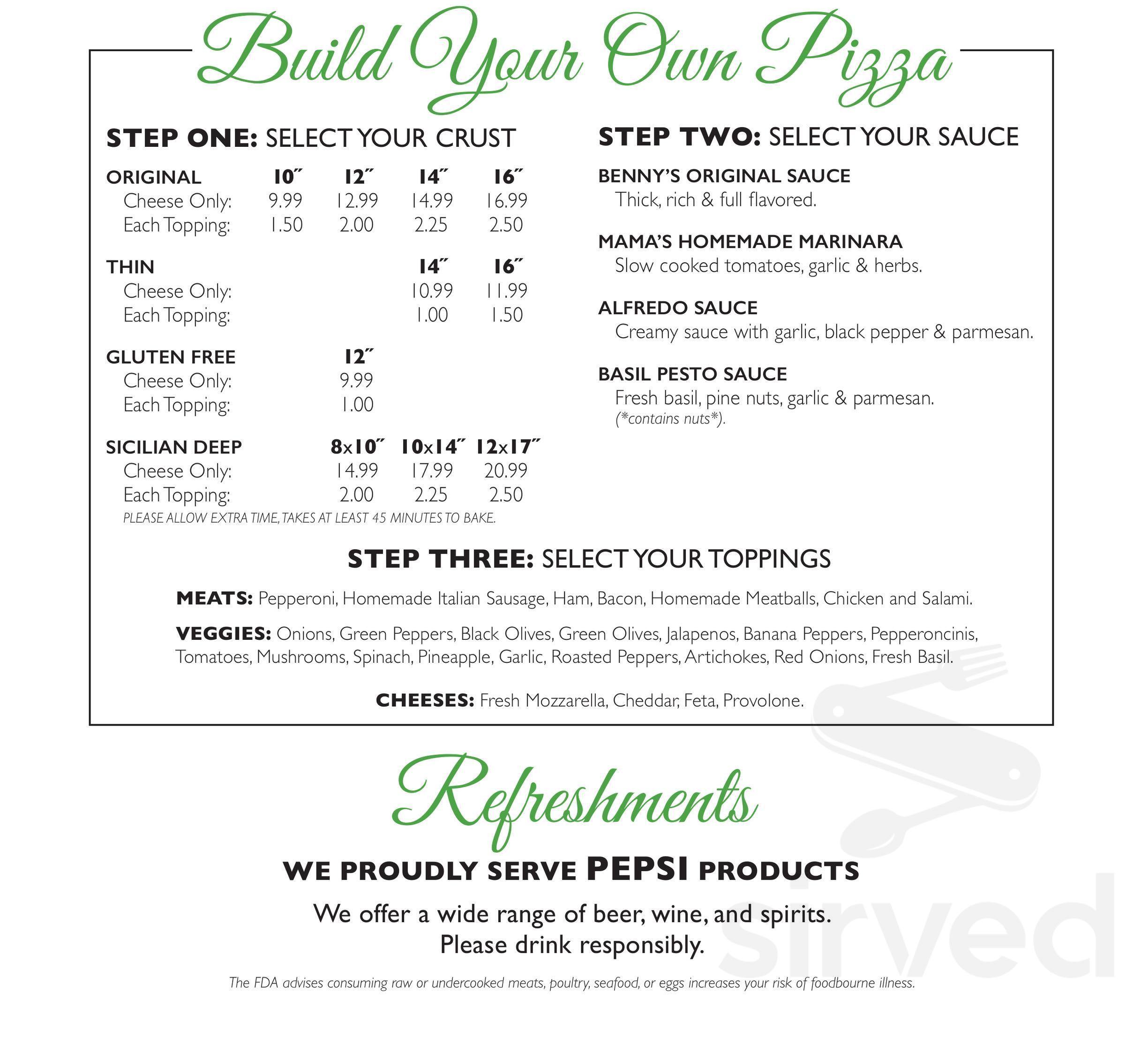 Impellizzeri's Pizza menu in Louisville, Kentucky, USA