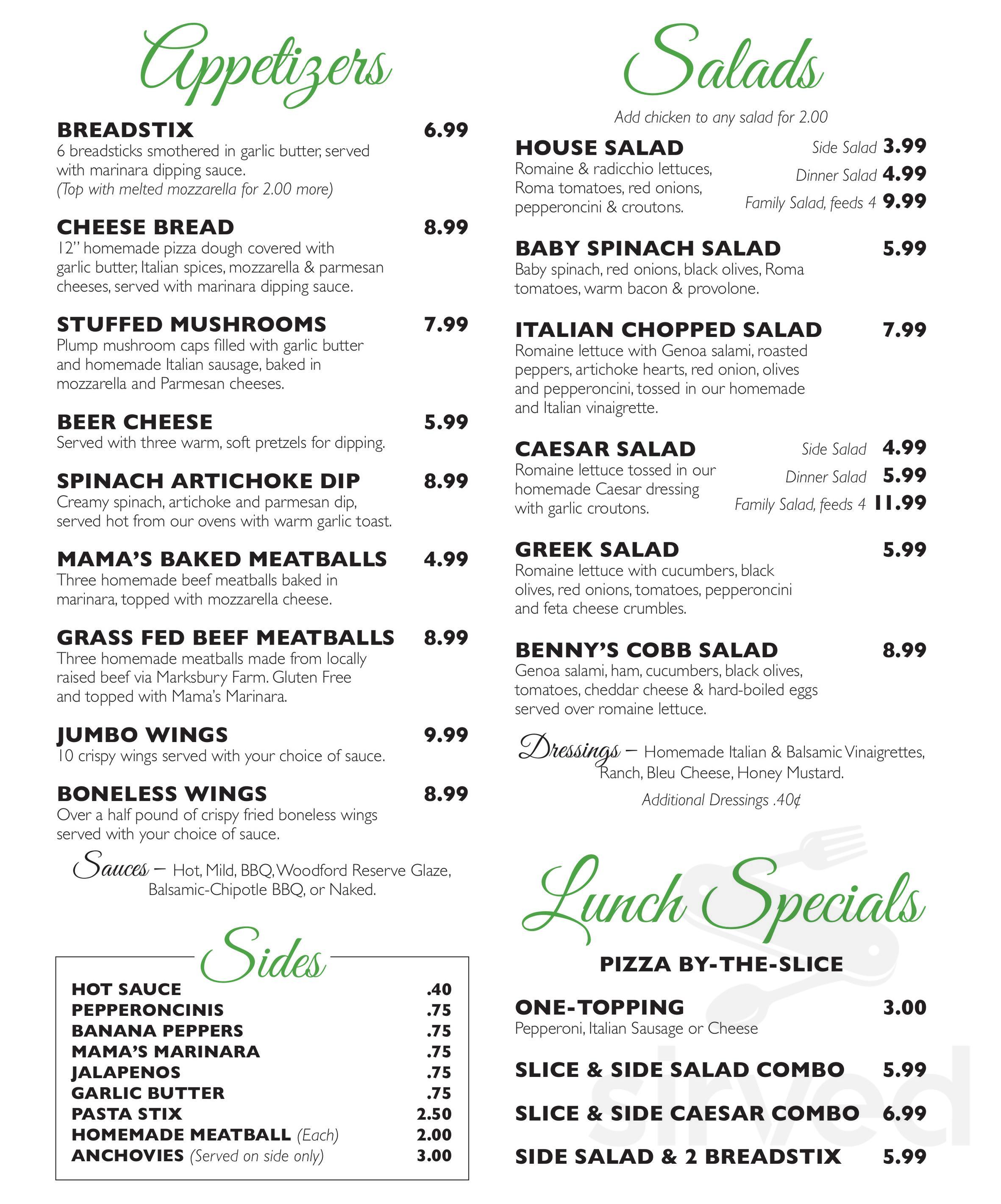 Impellizzeri's Pizza menu in Louisville, Kentucky, USA