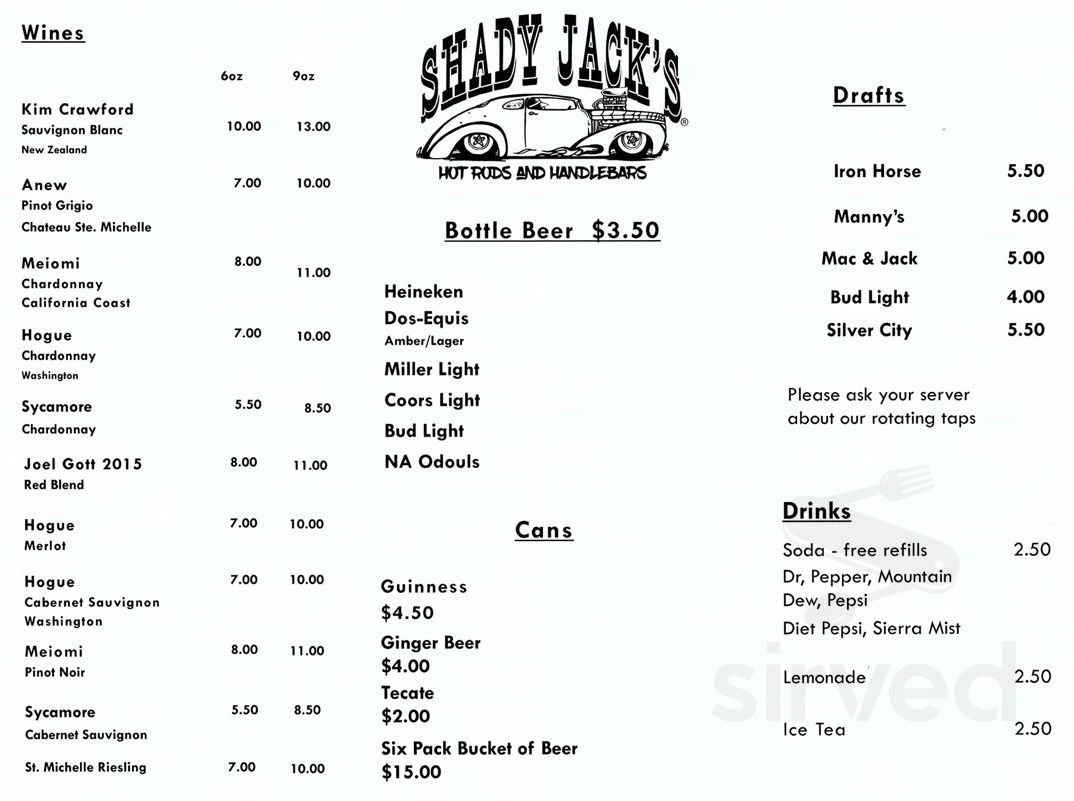 Shady Jack's Bar & Grill menu in Silverdale, Washington, USA