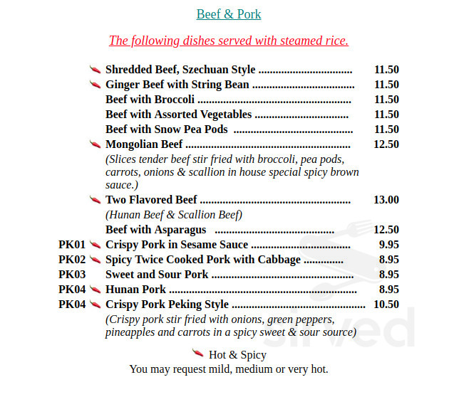 Green Ginger menu in Tilton, New Hampshire, USA