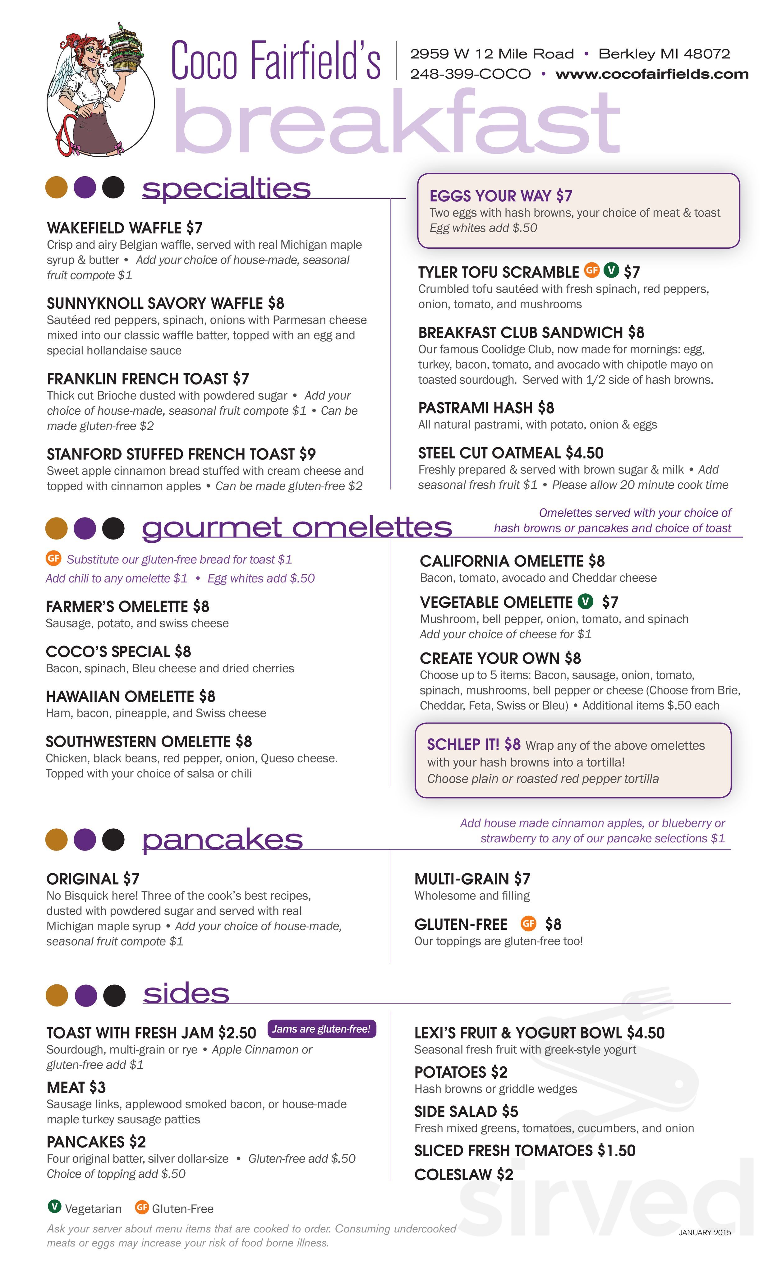 Coco Fairfield S Menu In Berkley Michigan Usa