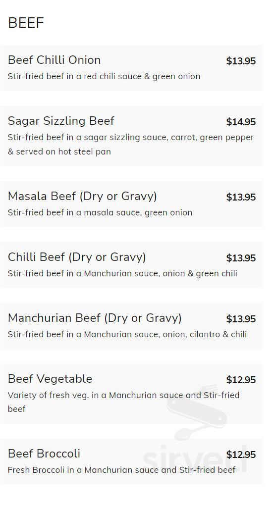 Sagar Chinese menu in Queens, New York, USA