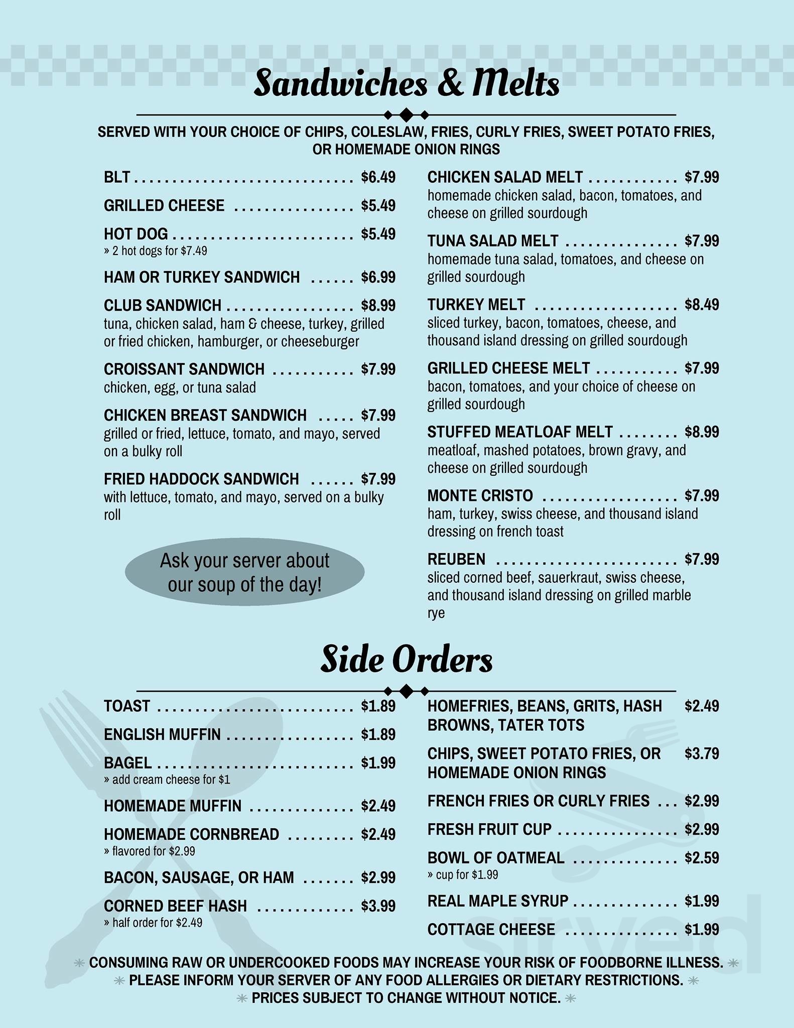 The English Muffin menu in Hampstead, New Hampshire, USA
