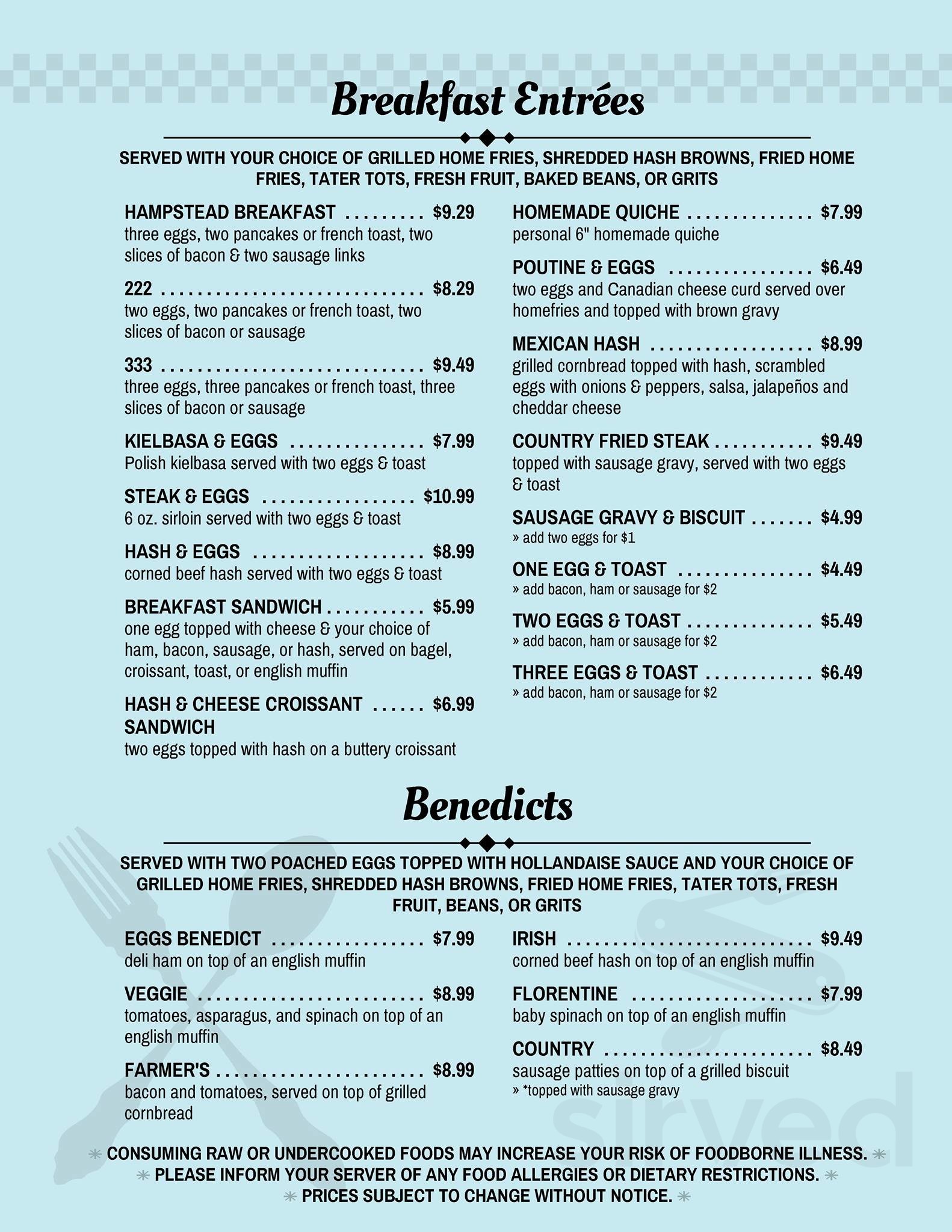The English Muffin menu in Hampstead, New Hampshire, USA