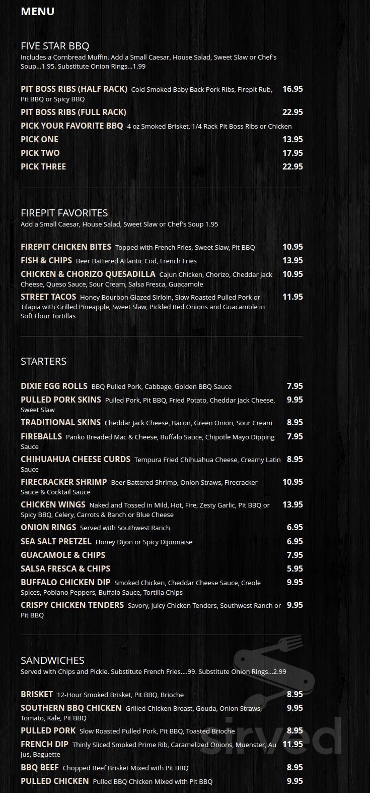 Firepit Grille menu in Holland, Ohio, USA