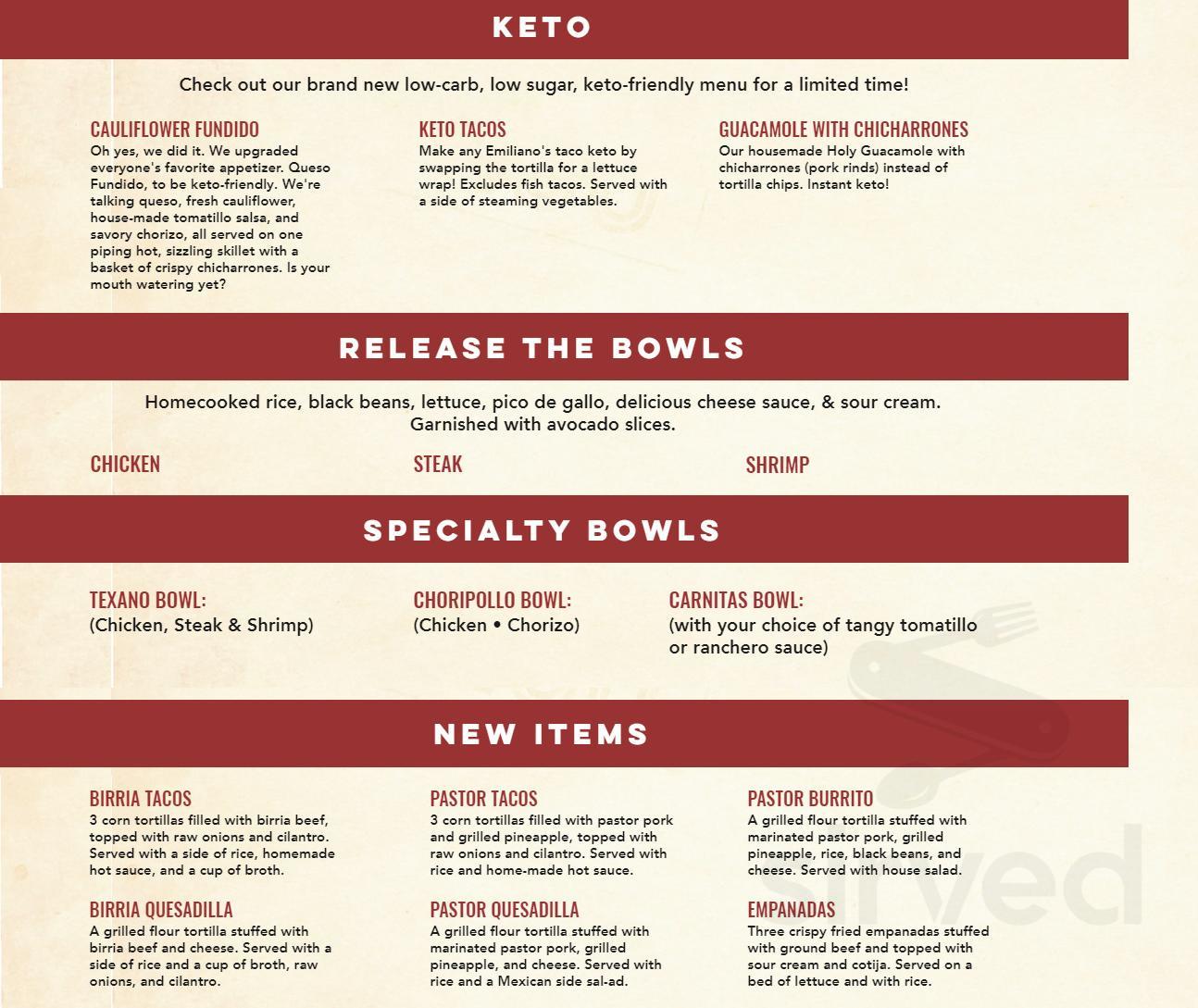 Emiliano's Mexican Restaurant & Bar (South Side) menu in Pittsburgh,  Pennsylvania, USA