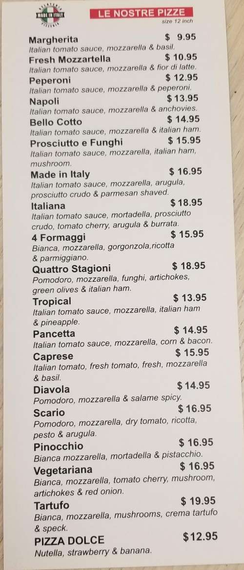 Gelateria Made in Italy menu in Doral, Florida, USA