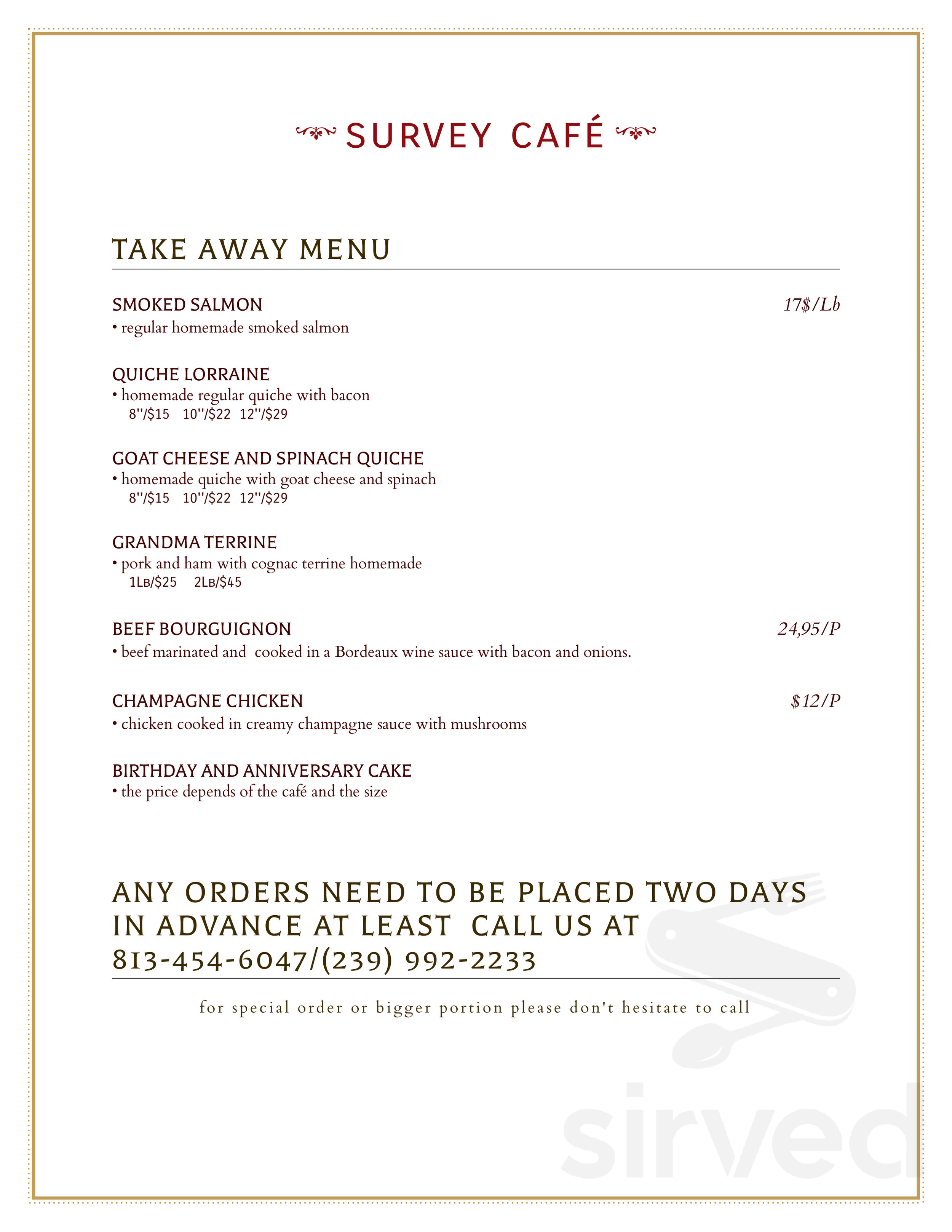 Survey Cafe menu in Bonita Springs, Florida, USA