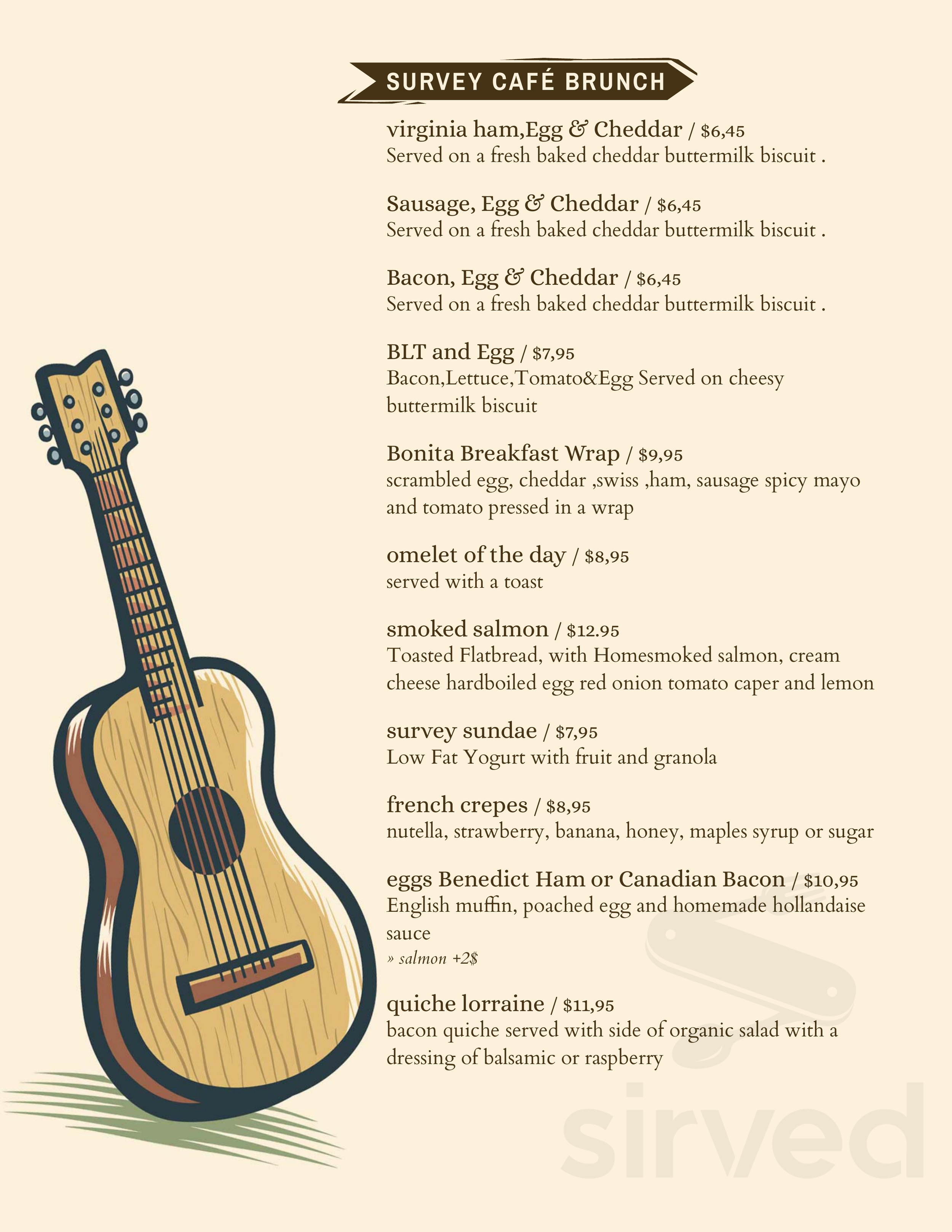 Survey Cafe menu in Bonita Springs, Florida, USA