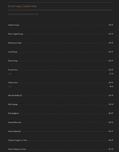 Rondos menu in Brick Township, New Jersey, USA