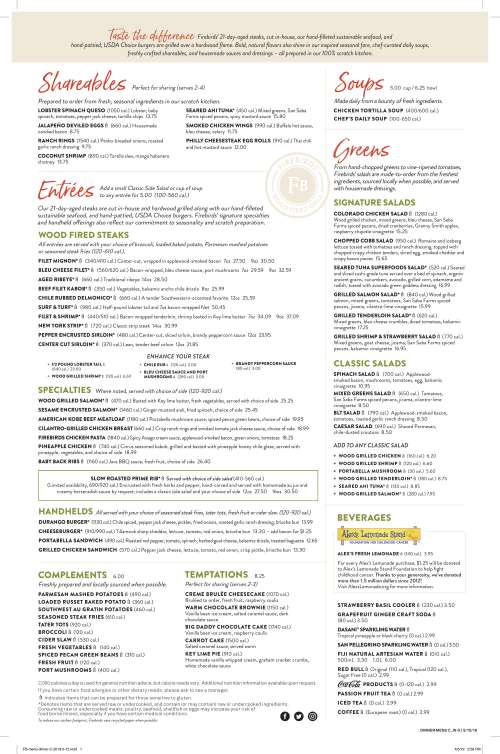Firebirds Wood Fired Grill menu in Chattanooga, Tennessee, USA