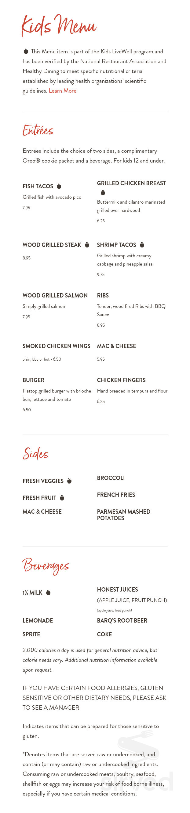 Menu Chattanooga TN's Firebirds Wood Fired Grill Sirved