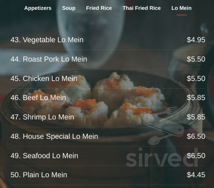 Chopsticks menu in Allentown, Pennsylvania, USA