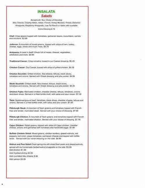 Julie's Pizzeria & Restaurant menu in Springville, New York, USA