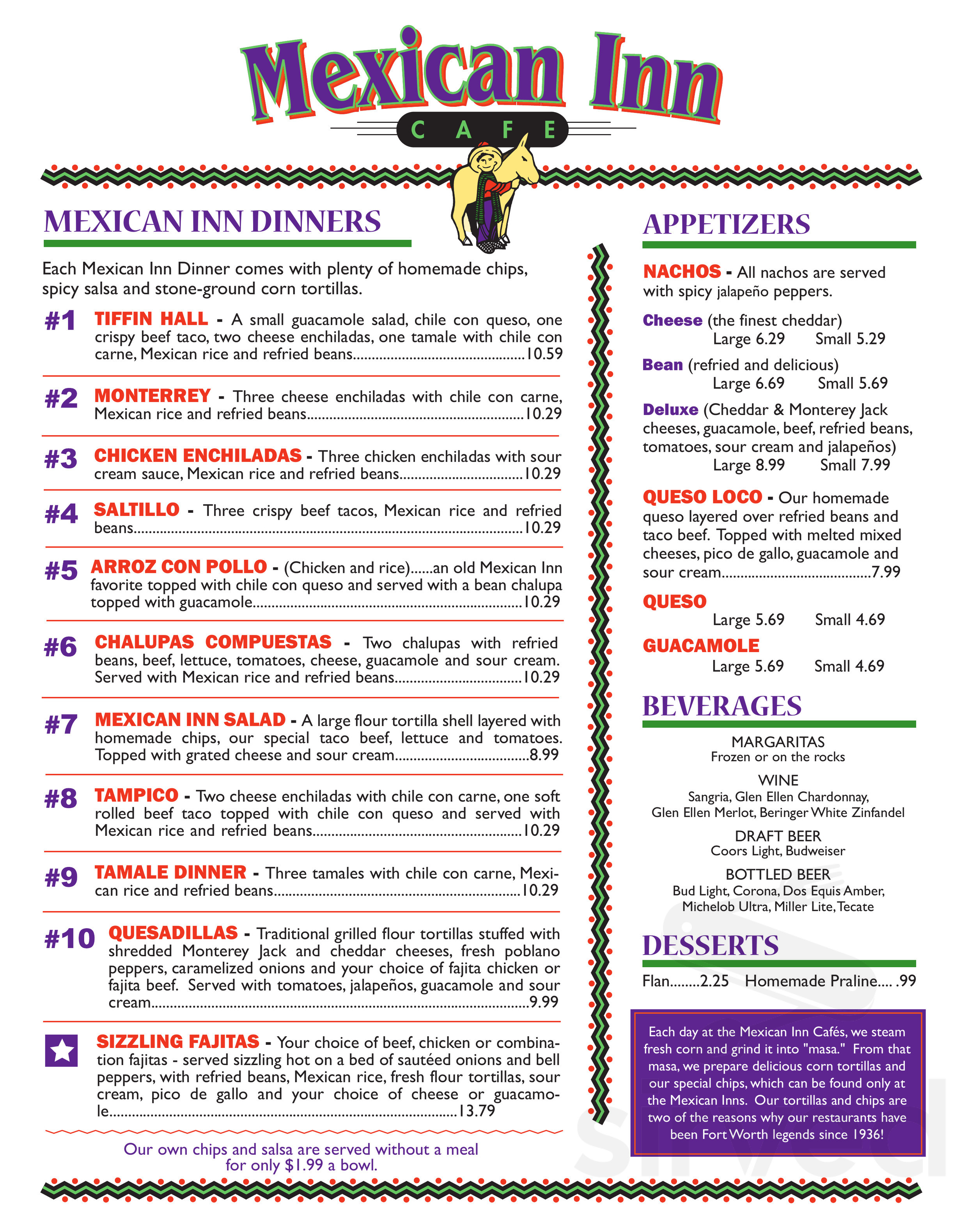 Mexican Inn Cafe Menu In Fort Worth Texas USA