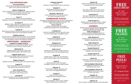 Matteo Trattoria &amp; Pizzeria menu in Tampa, Florida, USA