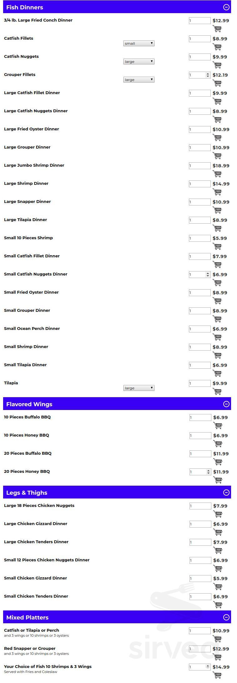 Tilapia Fish and Chicken menu in Pompano Beach, Florida, USA