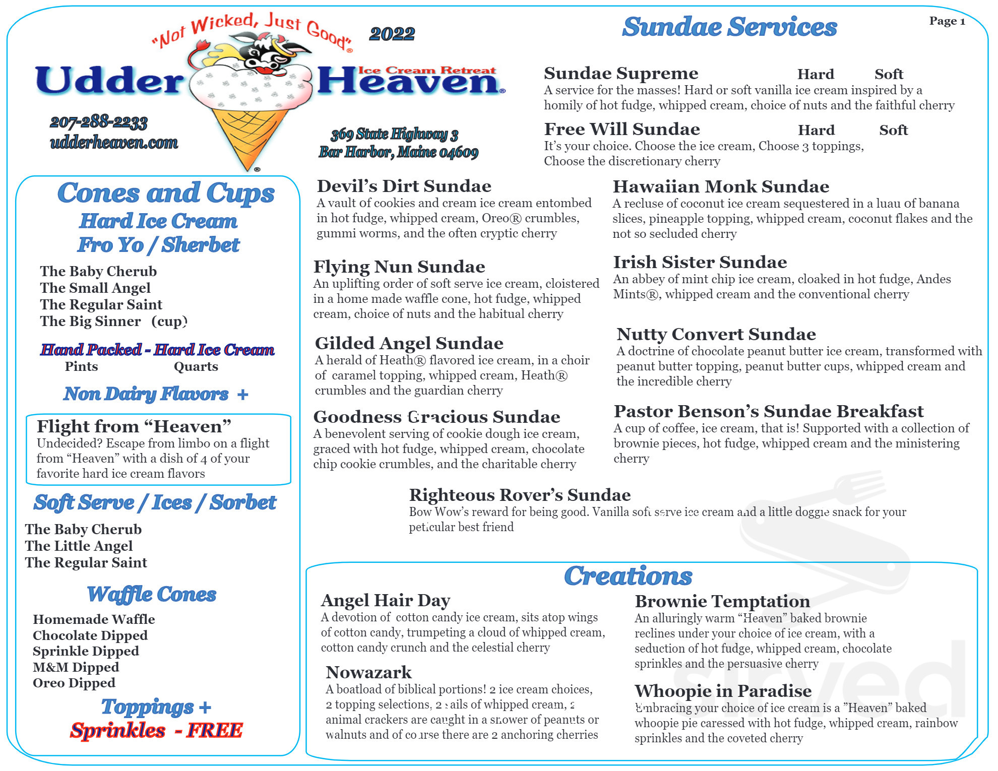 Udder Heaven Ice Cream Retreat menus in Bar Harbor, Maine, United States