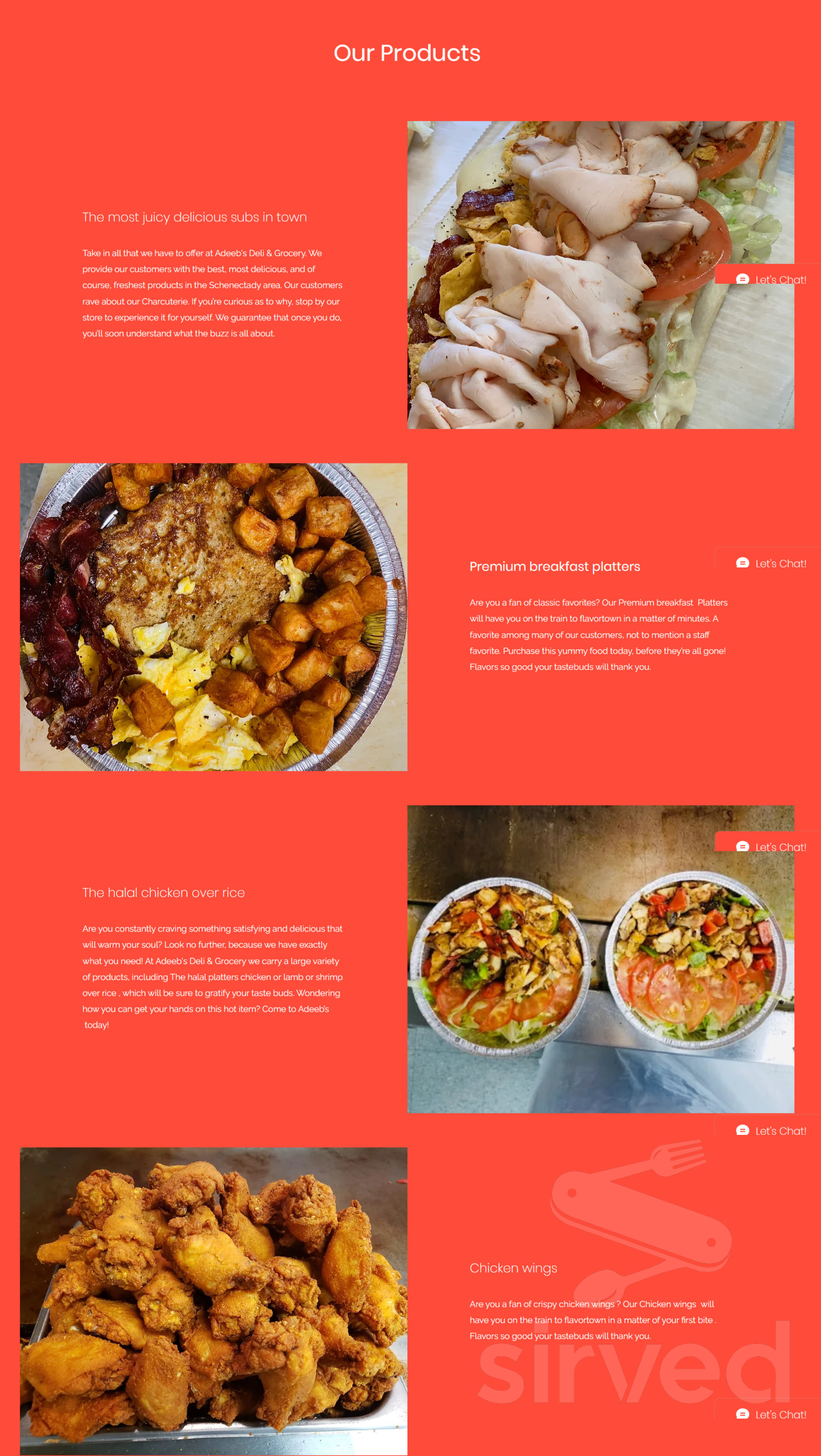 Menu for Adeeb's Deli & Grocery in Schenectady, NY | Sirved