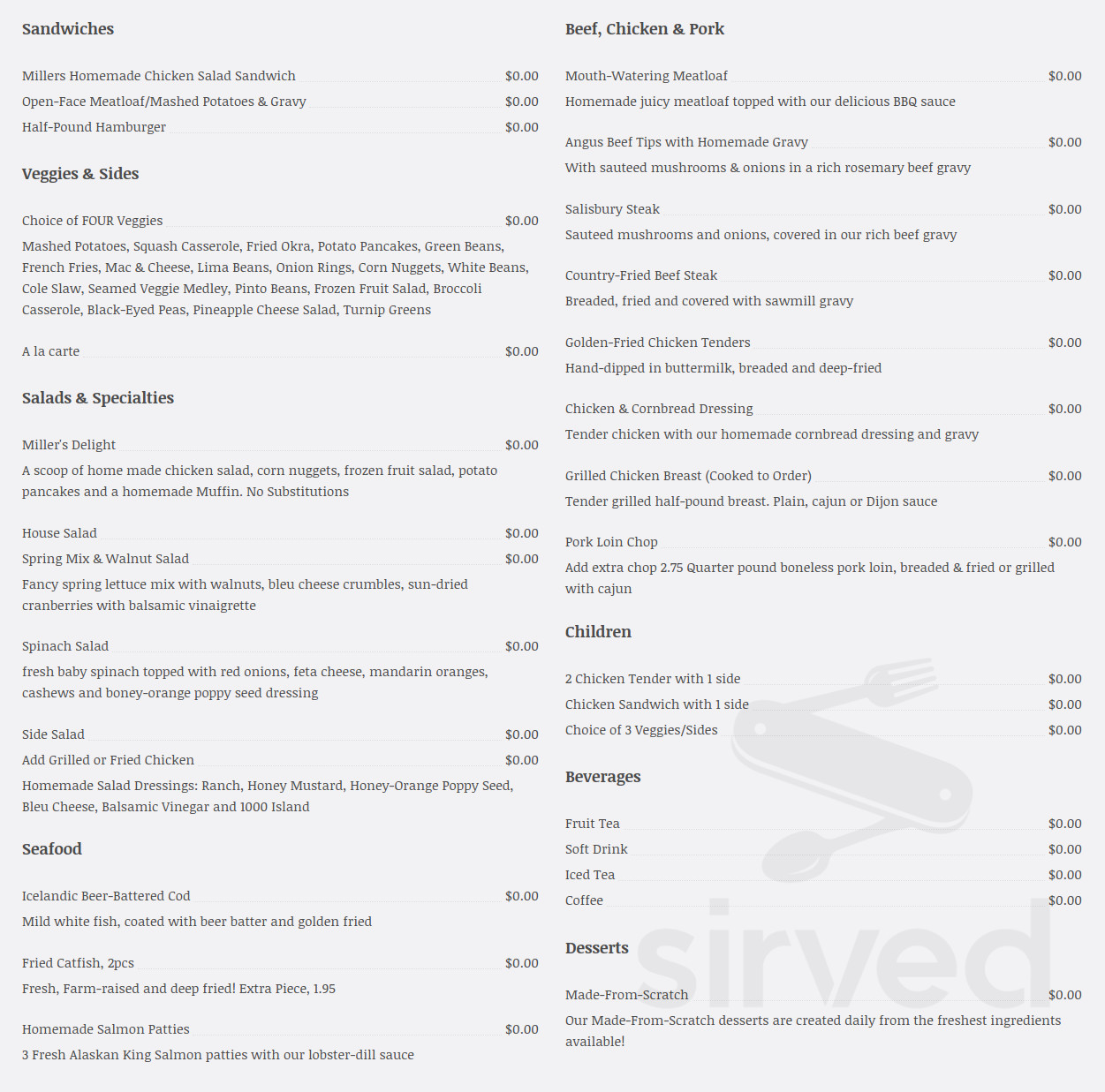 Miller's Grocery A Country Cafe menus in Christiana, Tennessee, United