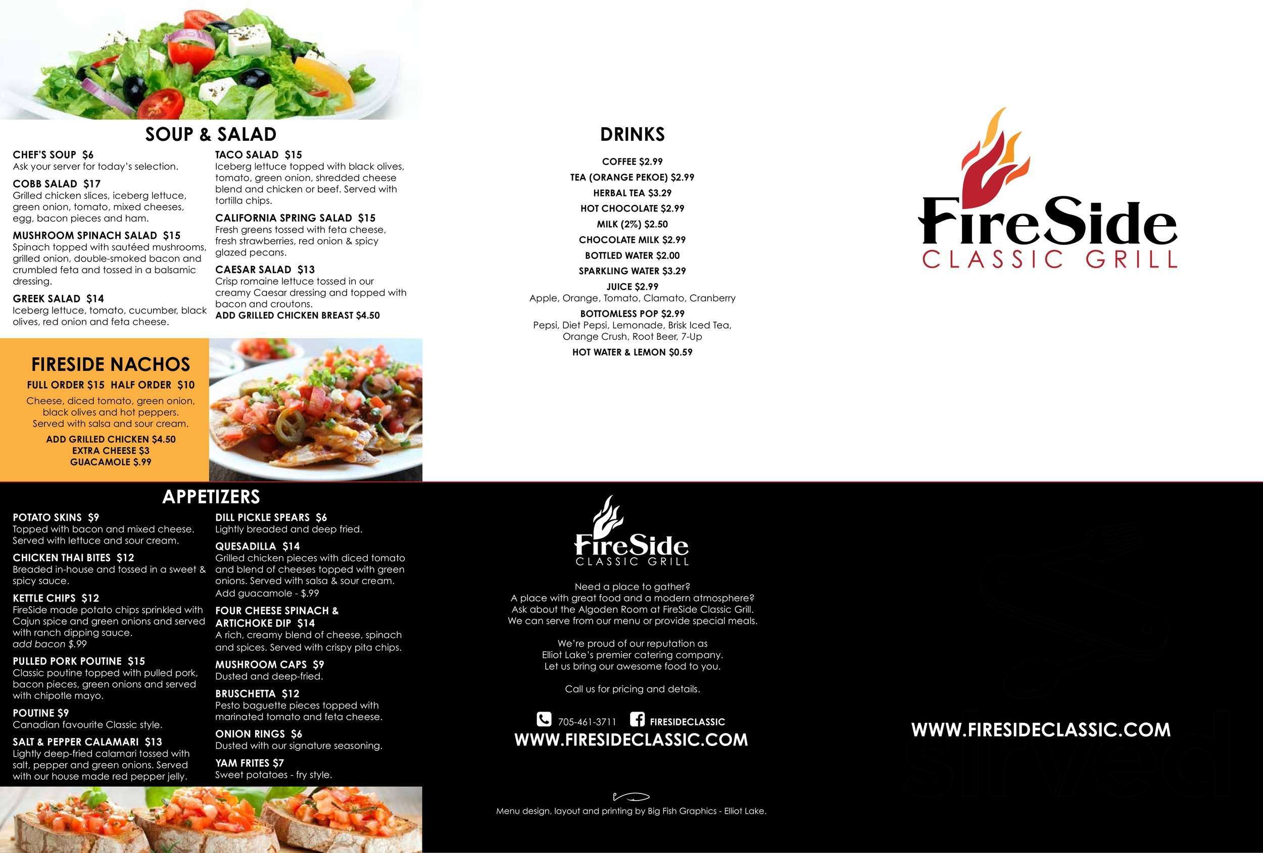 Fireside restaurant menu in Elliot Lake, Ontario, Canada
