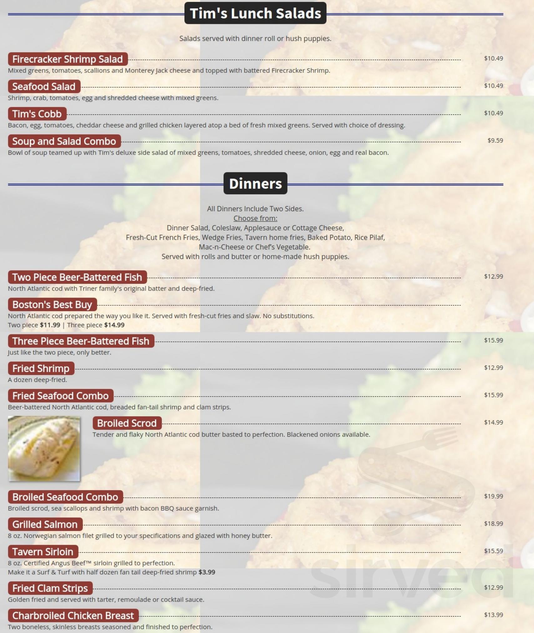 Tim's Tavern menu in Canton, Ohio, USA