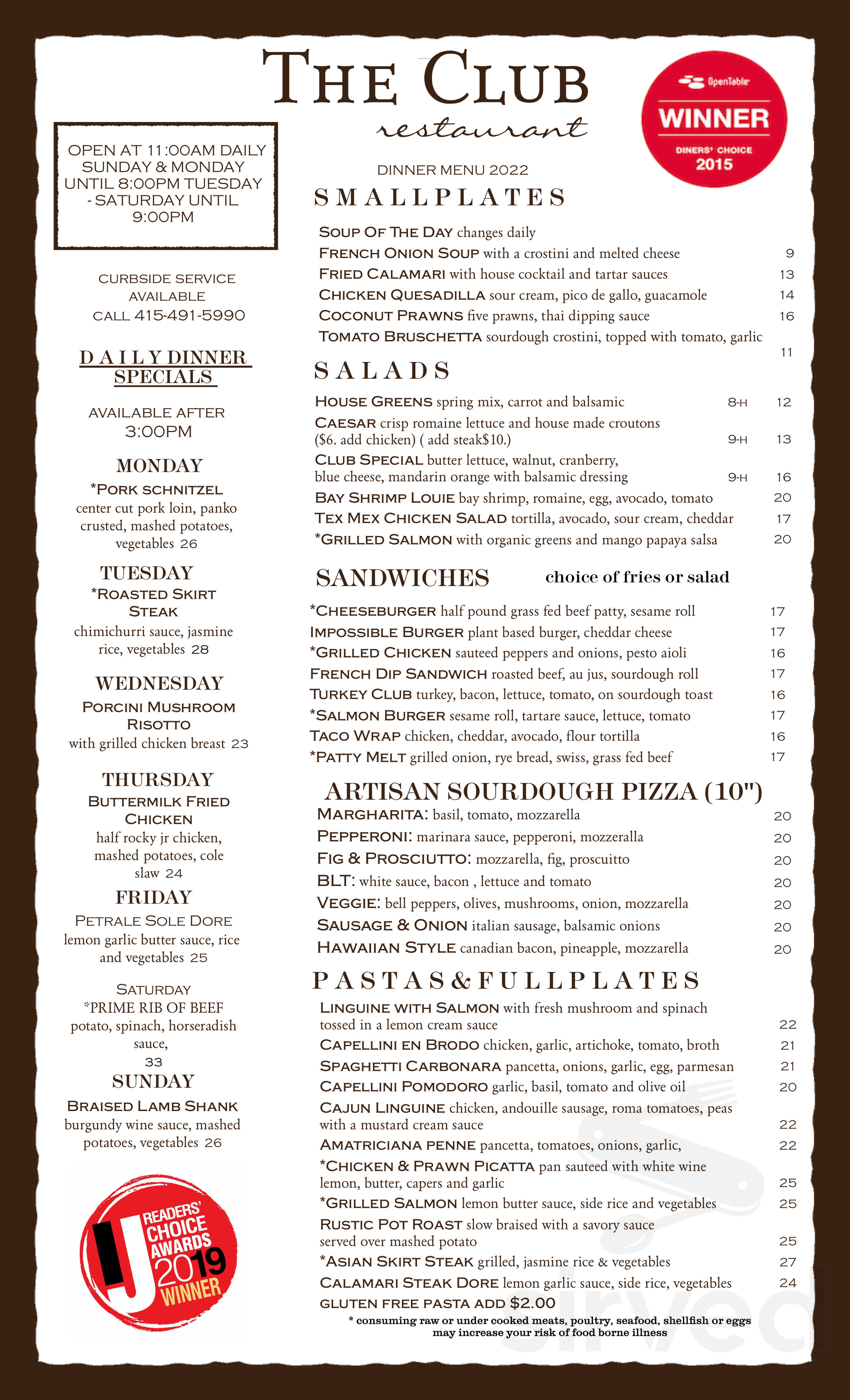 McInnis Park Golf Center menu in San Rafael, California, USA