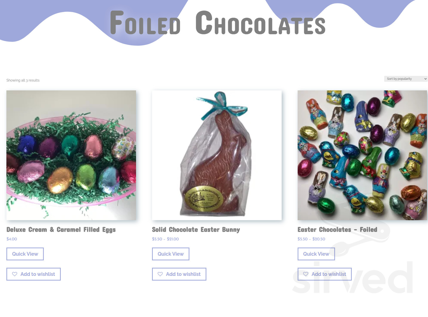 Allo! Chocolat menu in Waukesha, Wisconsin, USA