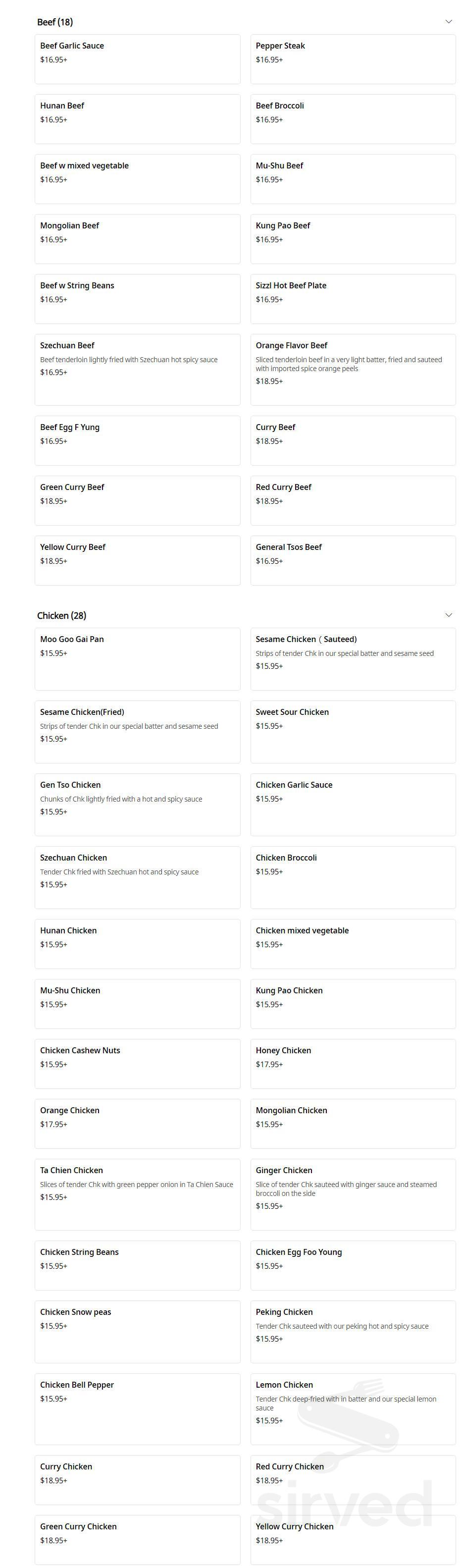 Mulan Bistro menu in Collierville, Tennessee, USA