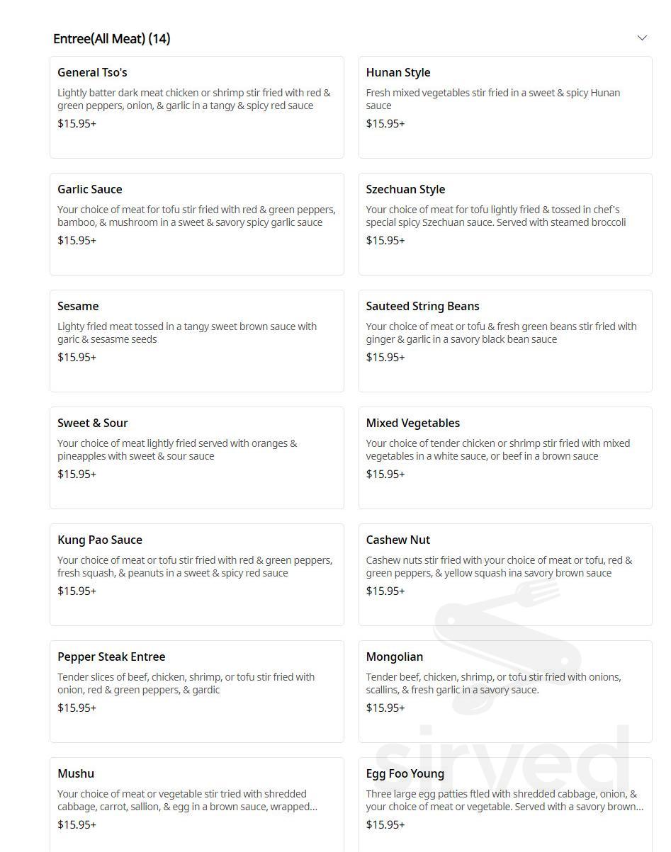 Mulan Bistro menu in Collierville, Tennessee, USA