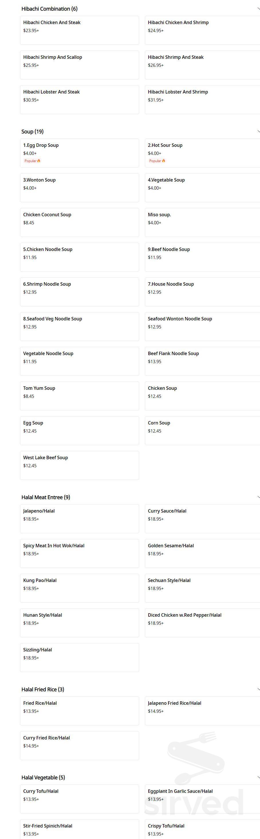 Mulan Bistro menu in Collierville, Tennessee, USA