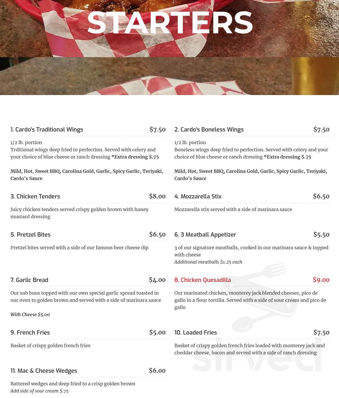 Cardo S Pizza Menu