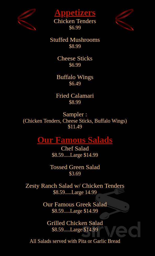 The Mad Italian Pasta & Steak House menu in Petersburg, Virginia, USA