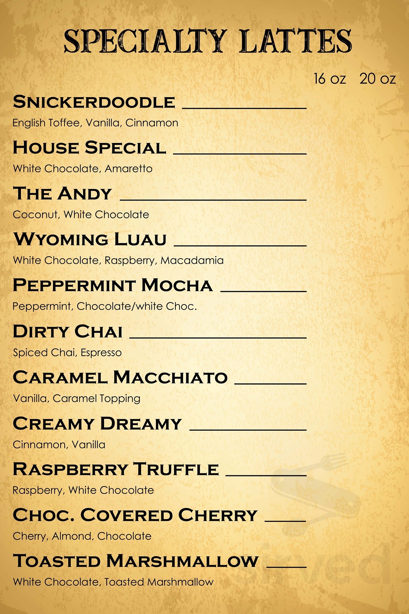 Ice Cream Cafe menu in Gillette, Wyoming, USA
