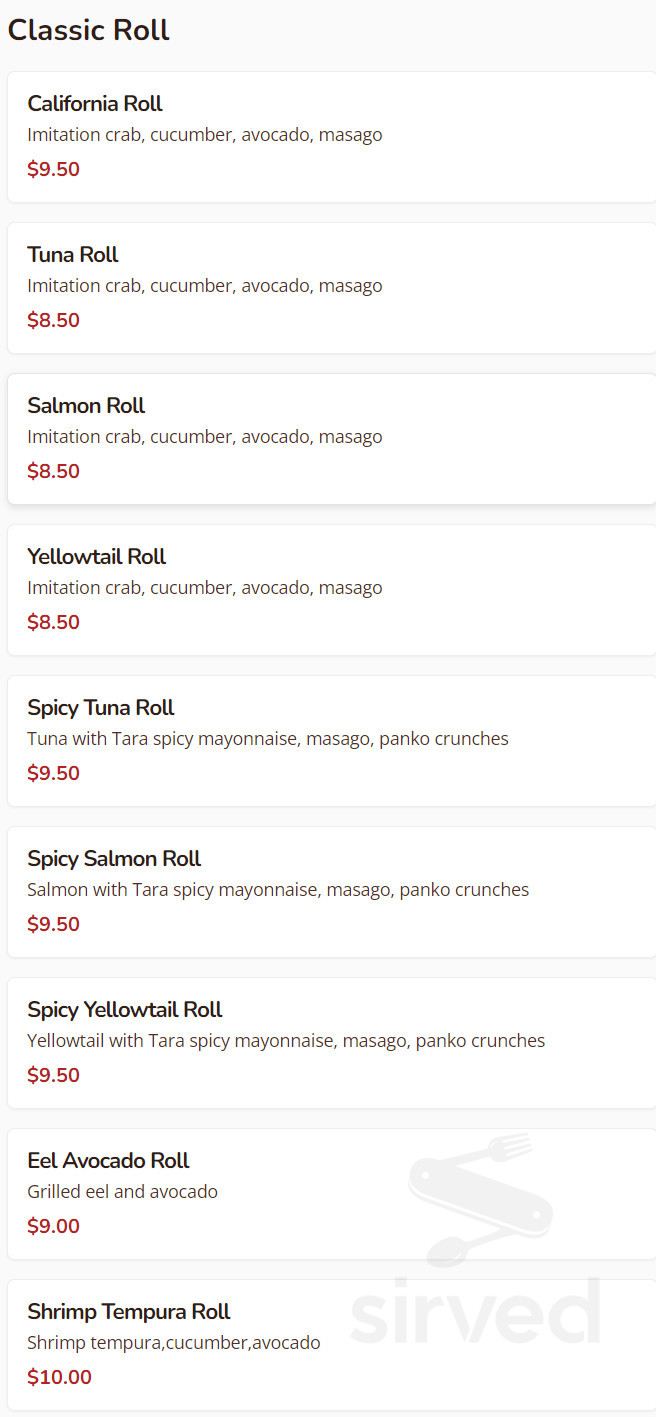 Tara Japanese Cuisine menu in Queens, New York, USA