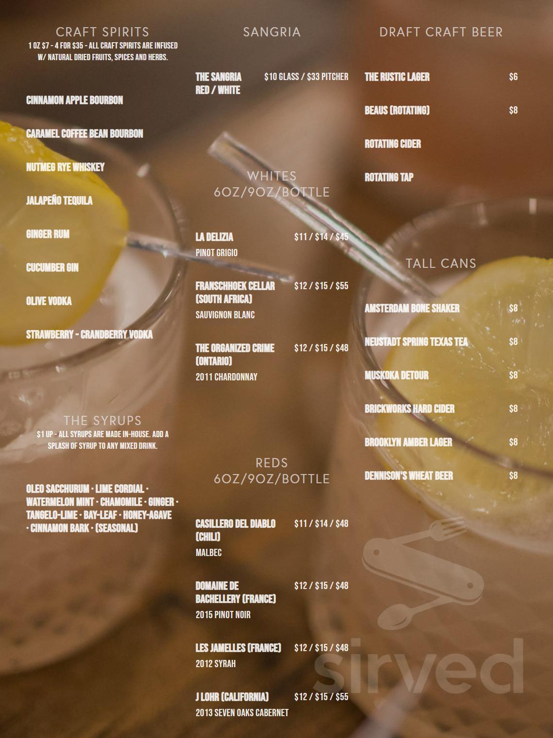 Menu - Toronto ON's King Rustic Kitchen & Bar | Sirved