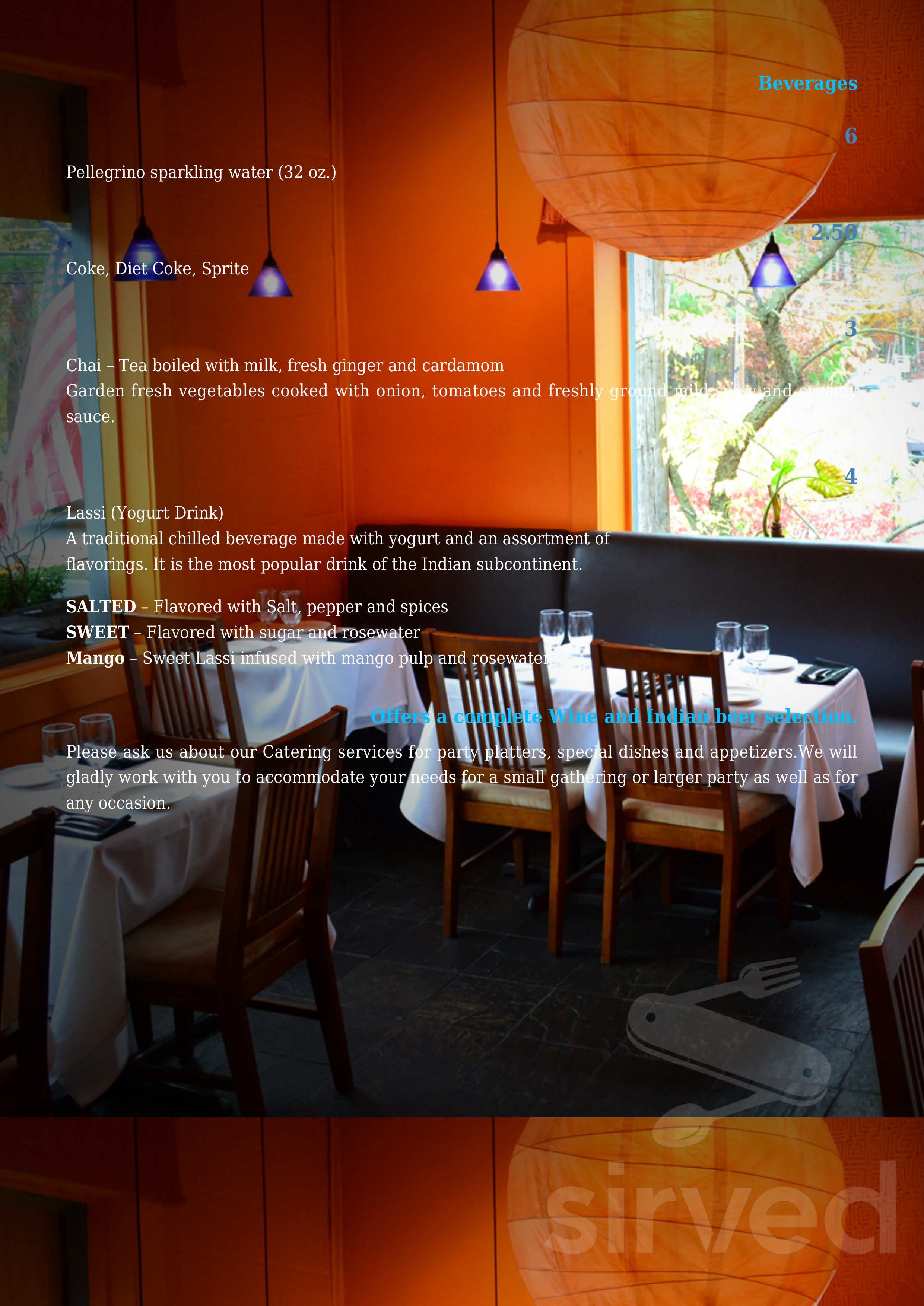 Paani Indian Cuisine menus in Sudbury, Massachusetts, United States