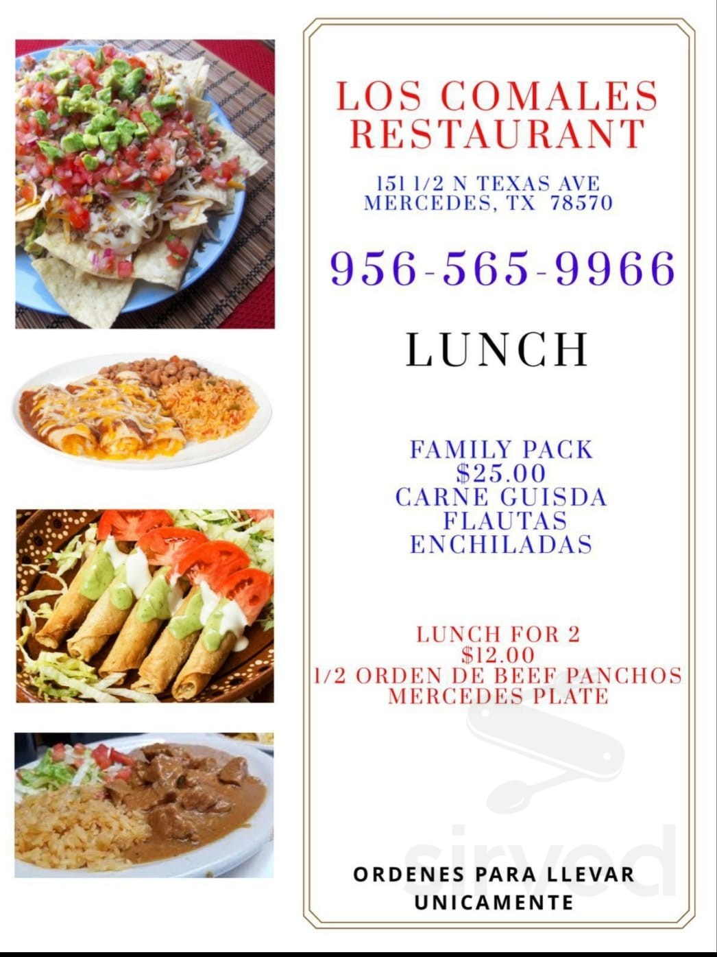 Los Comales menu in Mercedes, Texas, USA