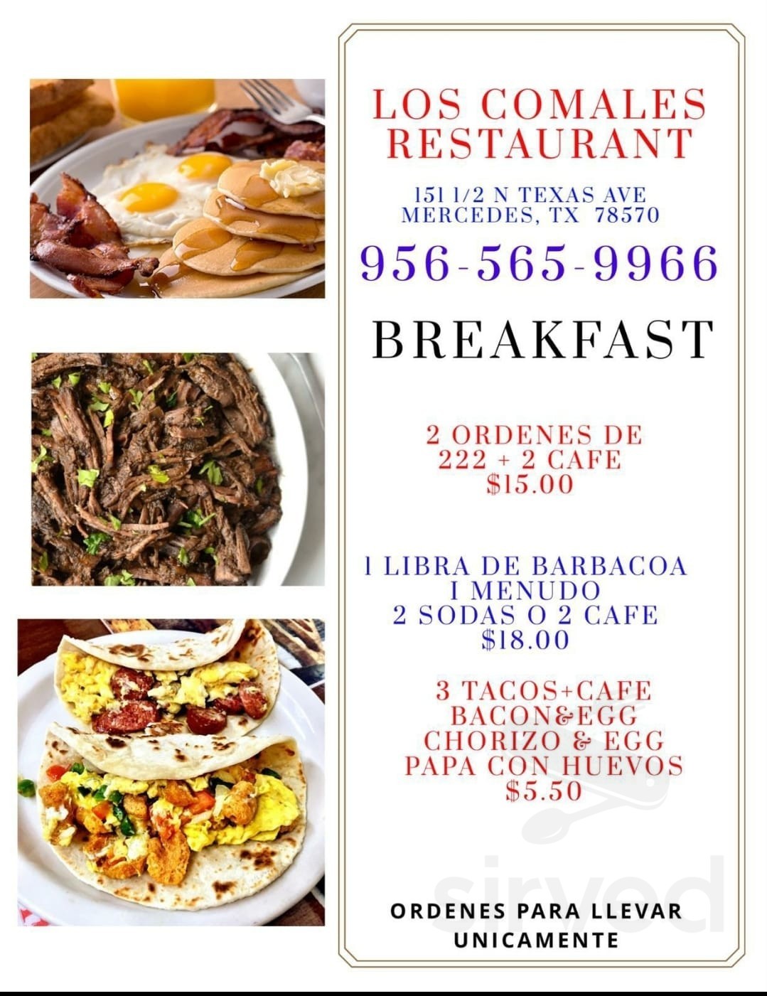 Los Comales menu in Mercedes, Texas, USA