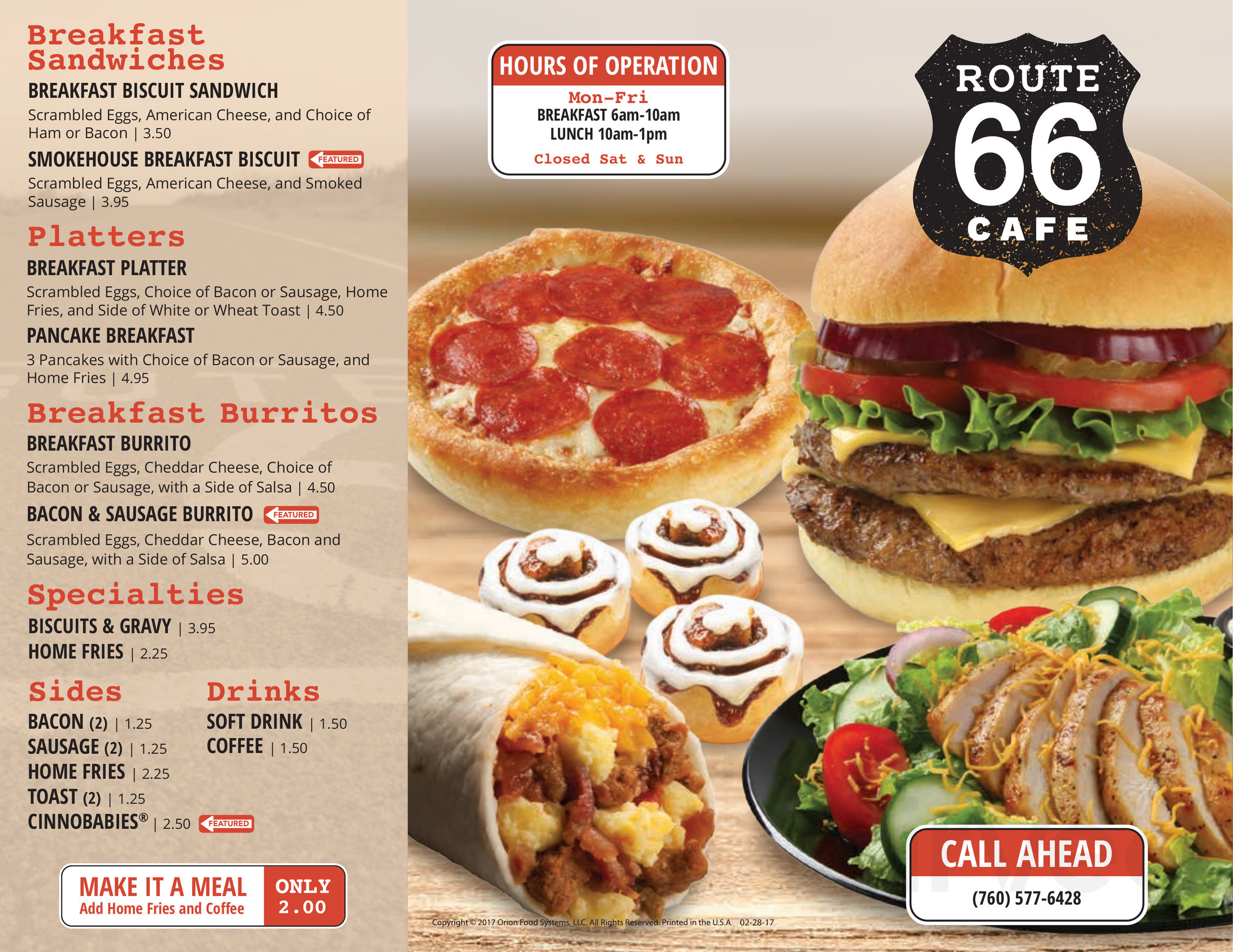 Menu For Route 66 Cafe In Barstow CA Sirved