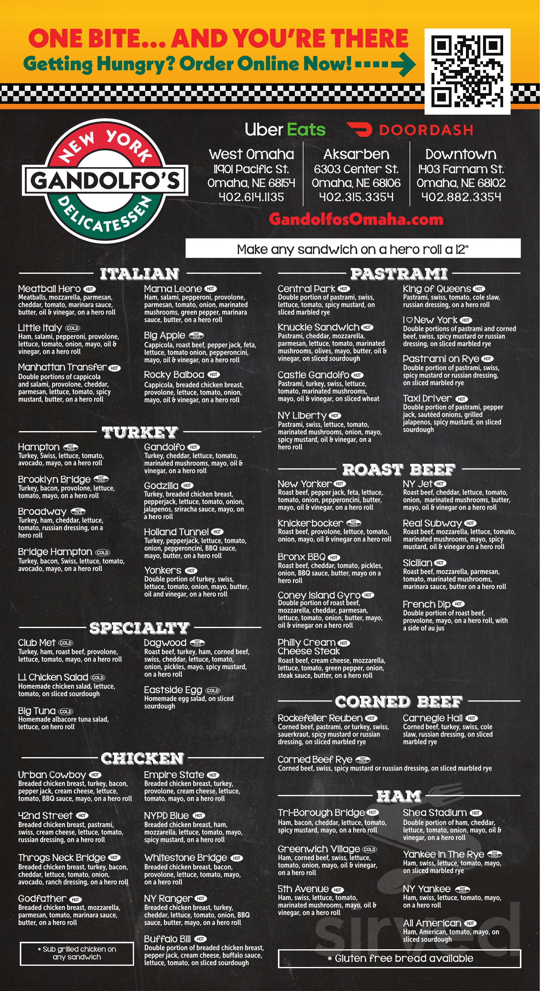 Gandolfos New York Deli menu in Omaha, Nebraska, USA