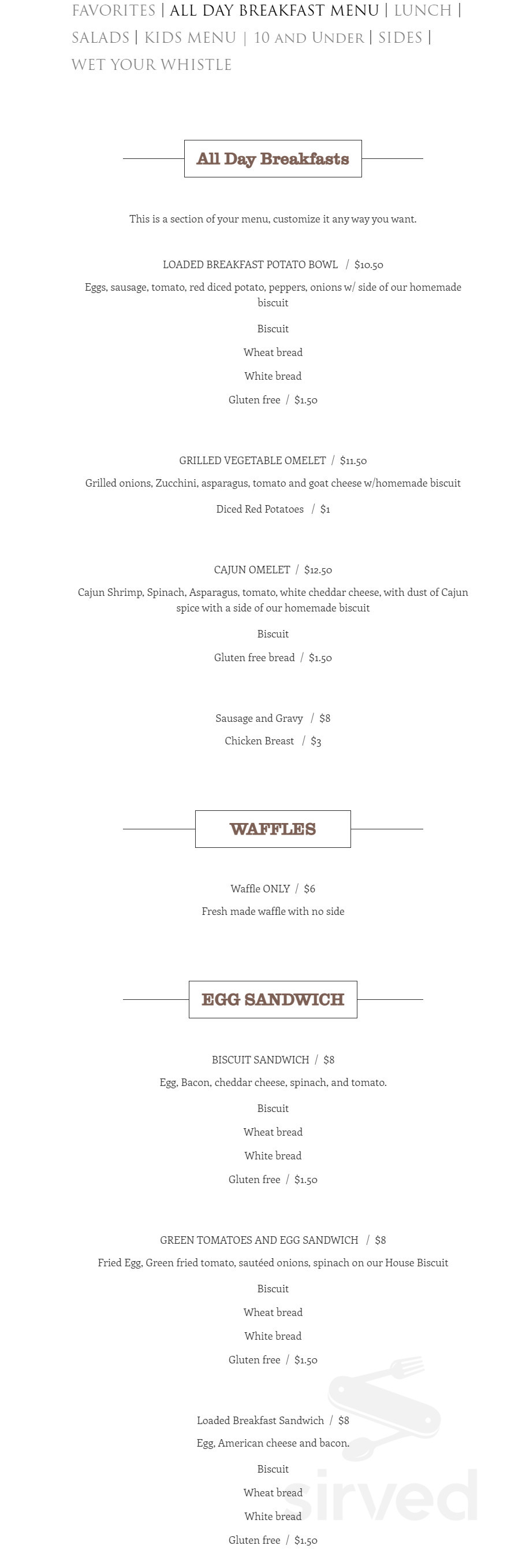 Cafe 301 breakfast menu in Columbia, Pennsylvania