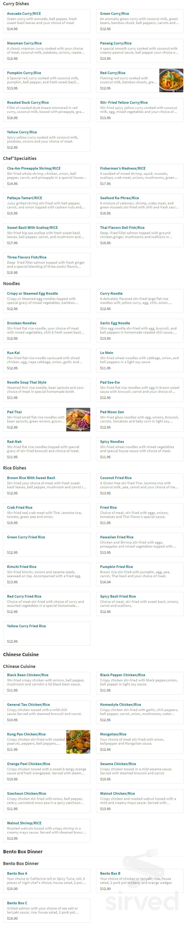 Thai Flavors menu in Des Moines, Iowa, USA