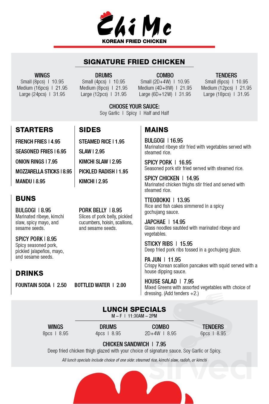 Chi Mc Korean Fried Chicken menu in Vienna, Virginia, USA