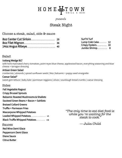 Hometown Grill and Bar menu in Lorton, Virginia, USA