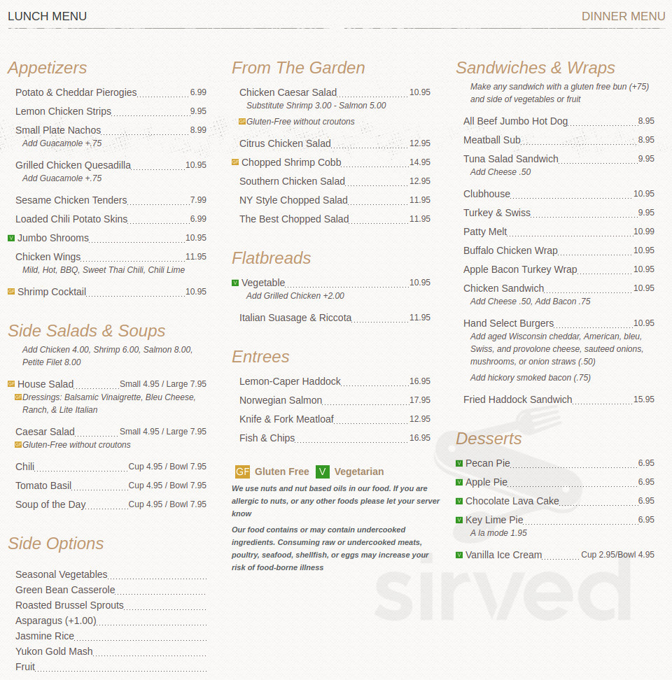 Evans Prairie Golf and Country Club menu in The Villages, Florida, USA