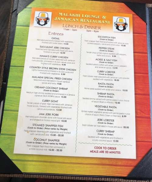 Malakhi Lounge & Jamaican Restaurant menu in Manassas, Virginia, USA