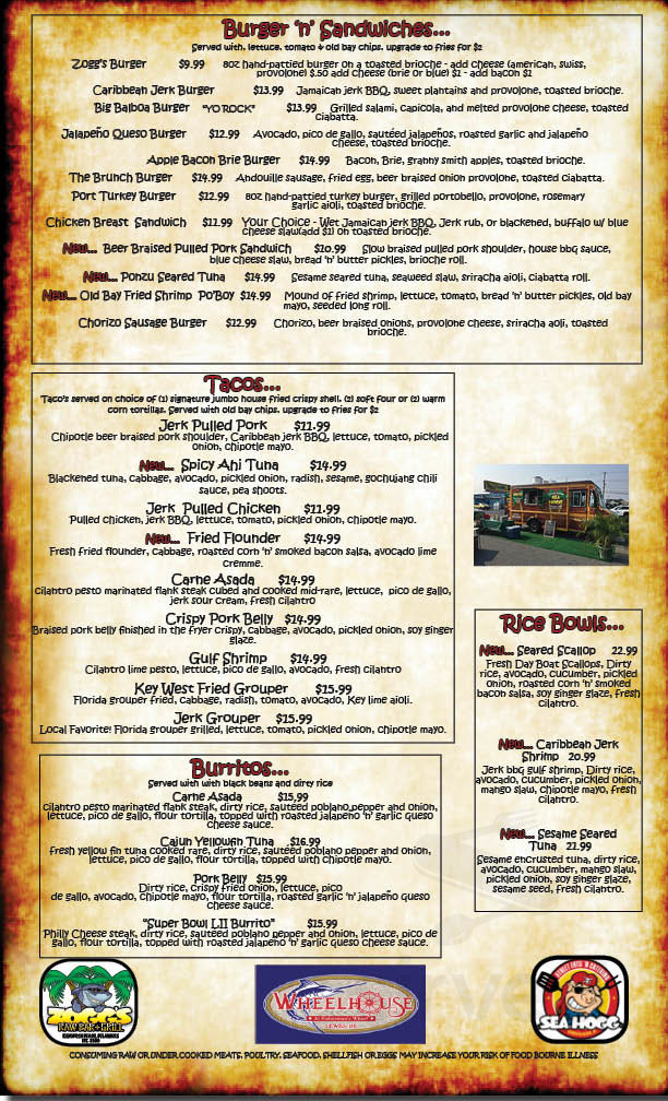Zogg's Raw Bar & Grill menu in Rehoboth Beach, Delaware, USA