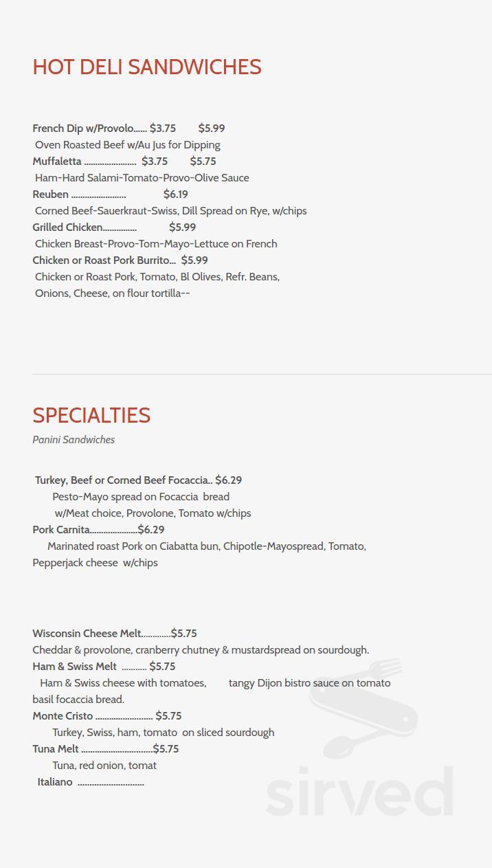 Menu - Reedsburg WI's Deli Bean | Sirved