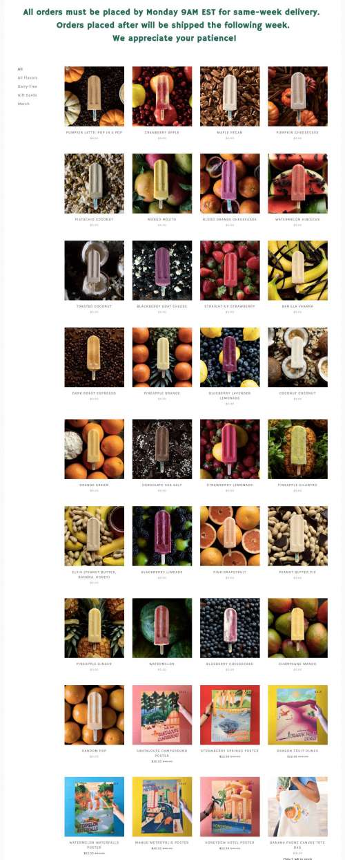 The Hyppo Gourmet Ice Pops menu in St. Augustine, Florida, USA